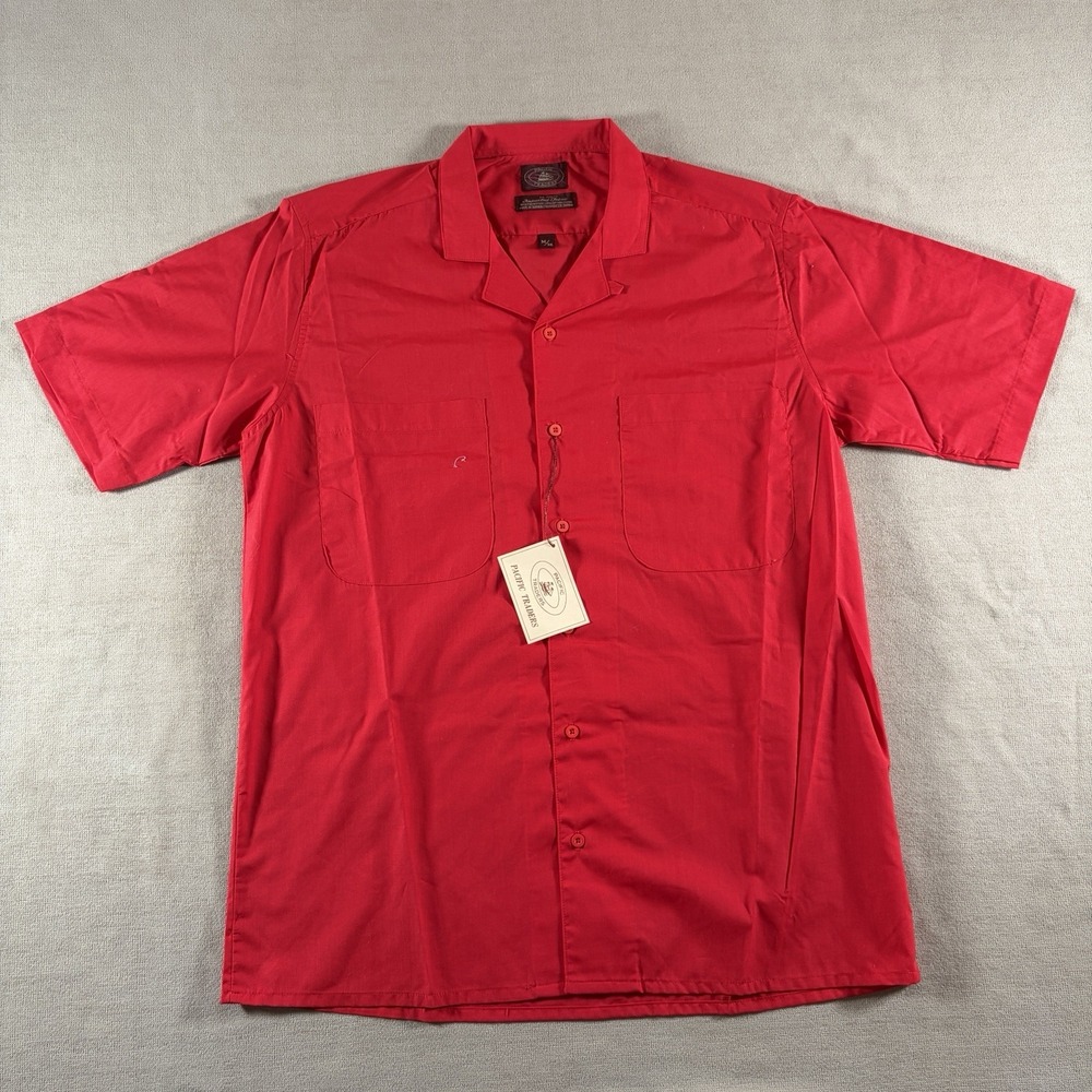 Vtg Pacific Traders Shirt Mens Medium Red Loop Collar Short Sleeve Button Up 90s